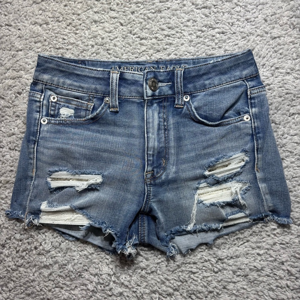 American Eagle Shorts Womens 2 Hi Rise Shortie Super Stretch Crochet Pockets Raw